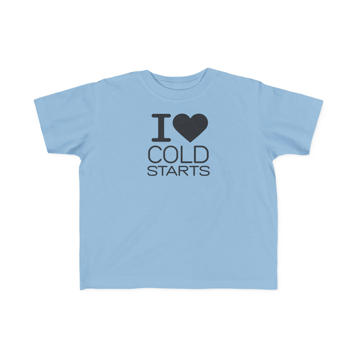 Toddler light blue t-shirt with 'I heart COLD STARTS' front graphic