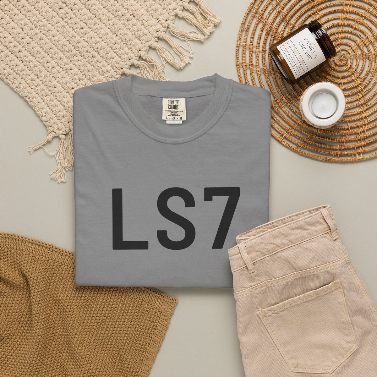 Gray crewneck T-shirt with large 'LS7' front print