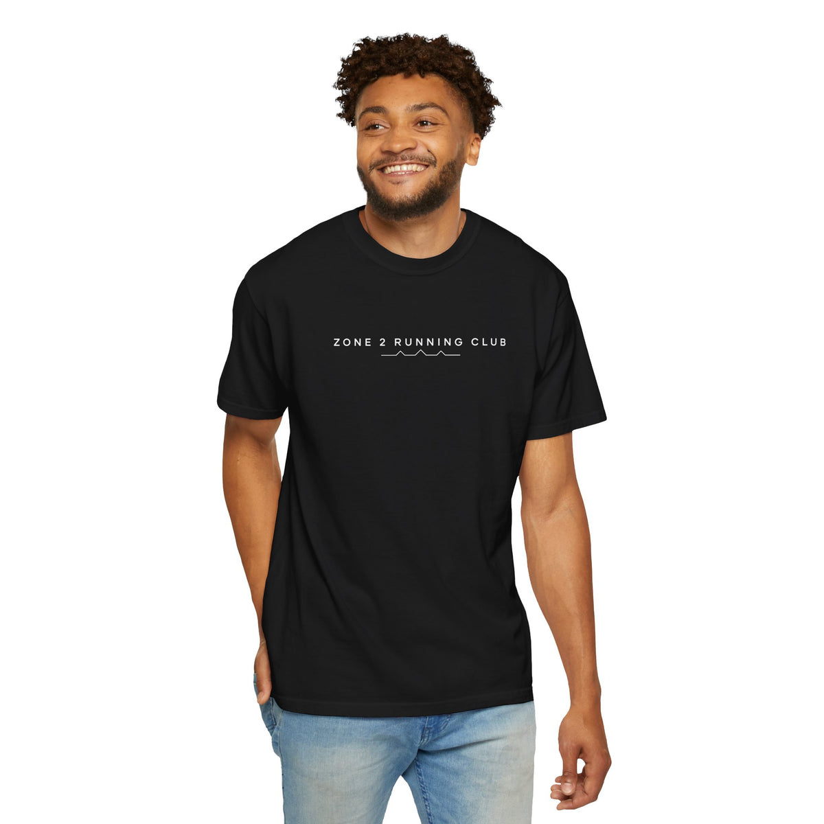Black Zone 2 Running Club T-shirt with small chest logo on model