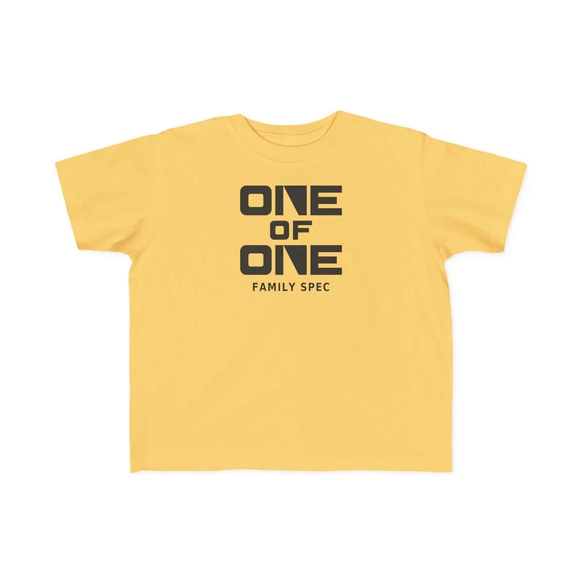 Toddler yellow T-shirt with “ONE OF ONE” graphic on front