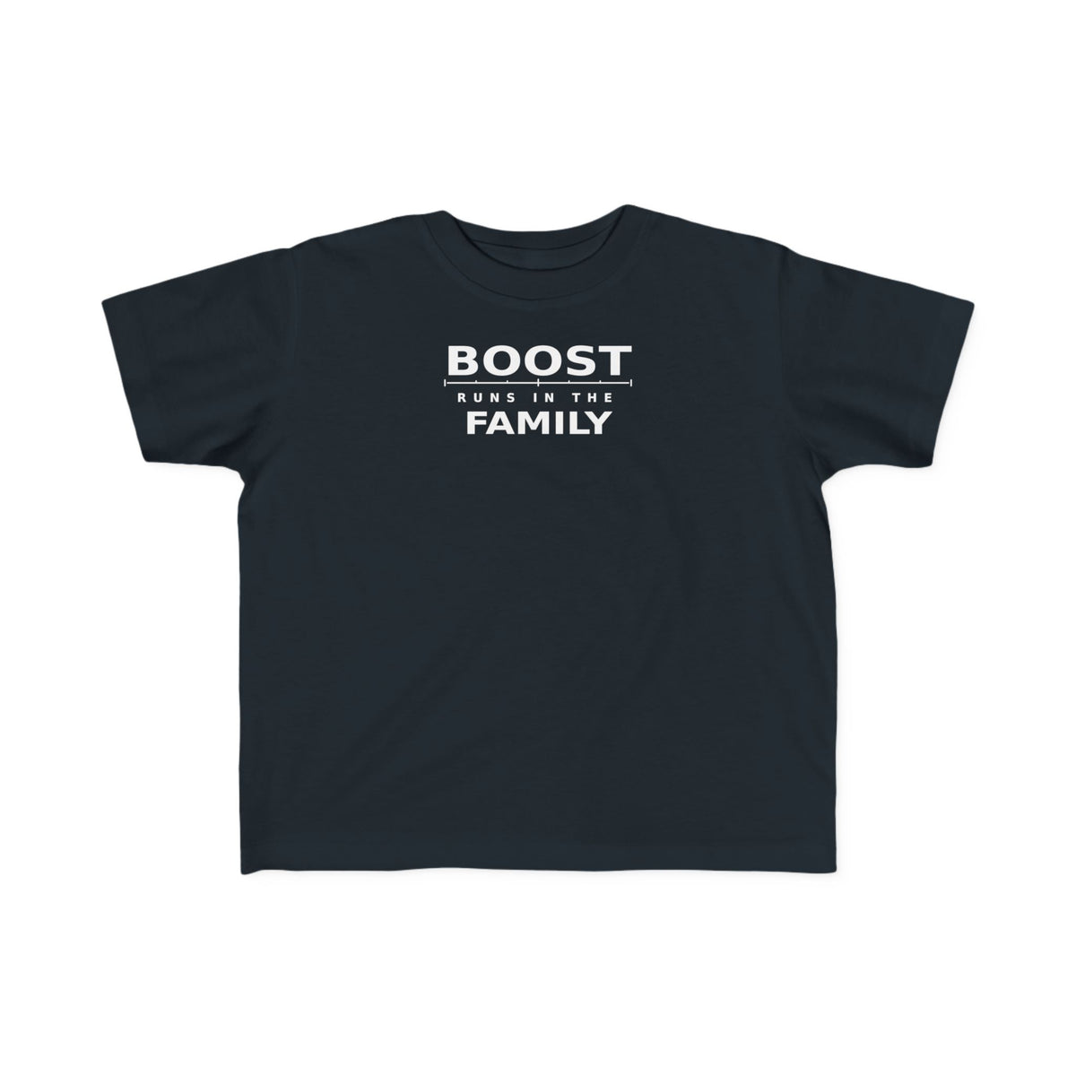 Toddler T-shirt in black with “BOOST RUNS IN THE FAMILY” graphic on front