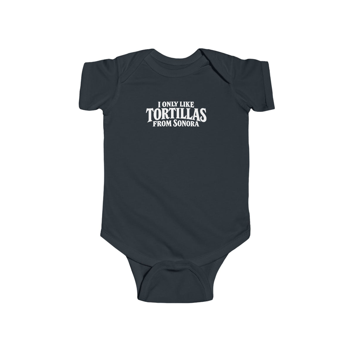 Baby bodysuit in black with front graphic text