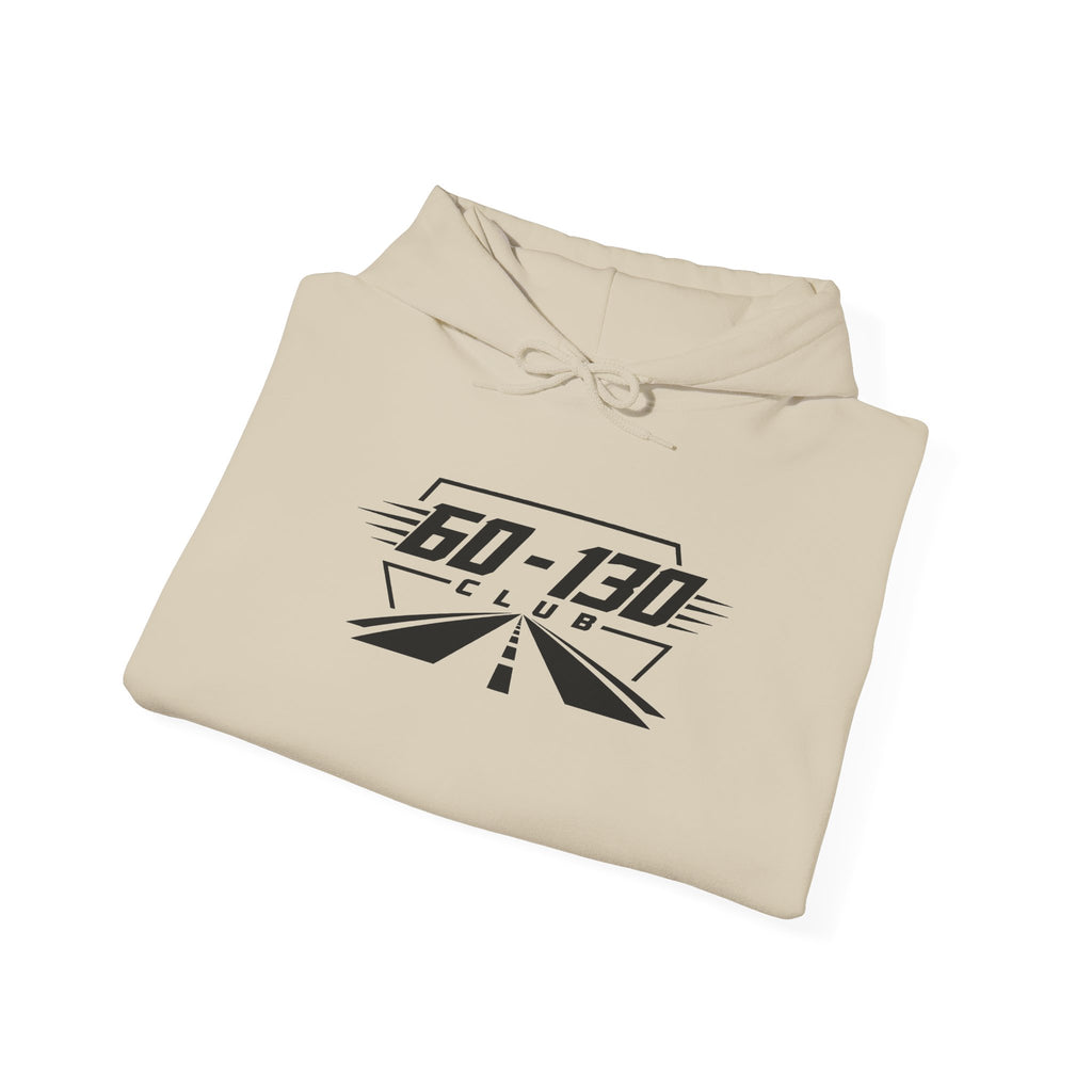 Sand pullover hoodie with hood and chest graphic logo, folded front