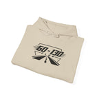 Sand pullover hoodie with hood and chest graphic logo, folded front