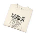 Ivory crew-neck t-shirt with Vacuum Line Preservation graphic logo