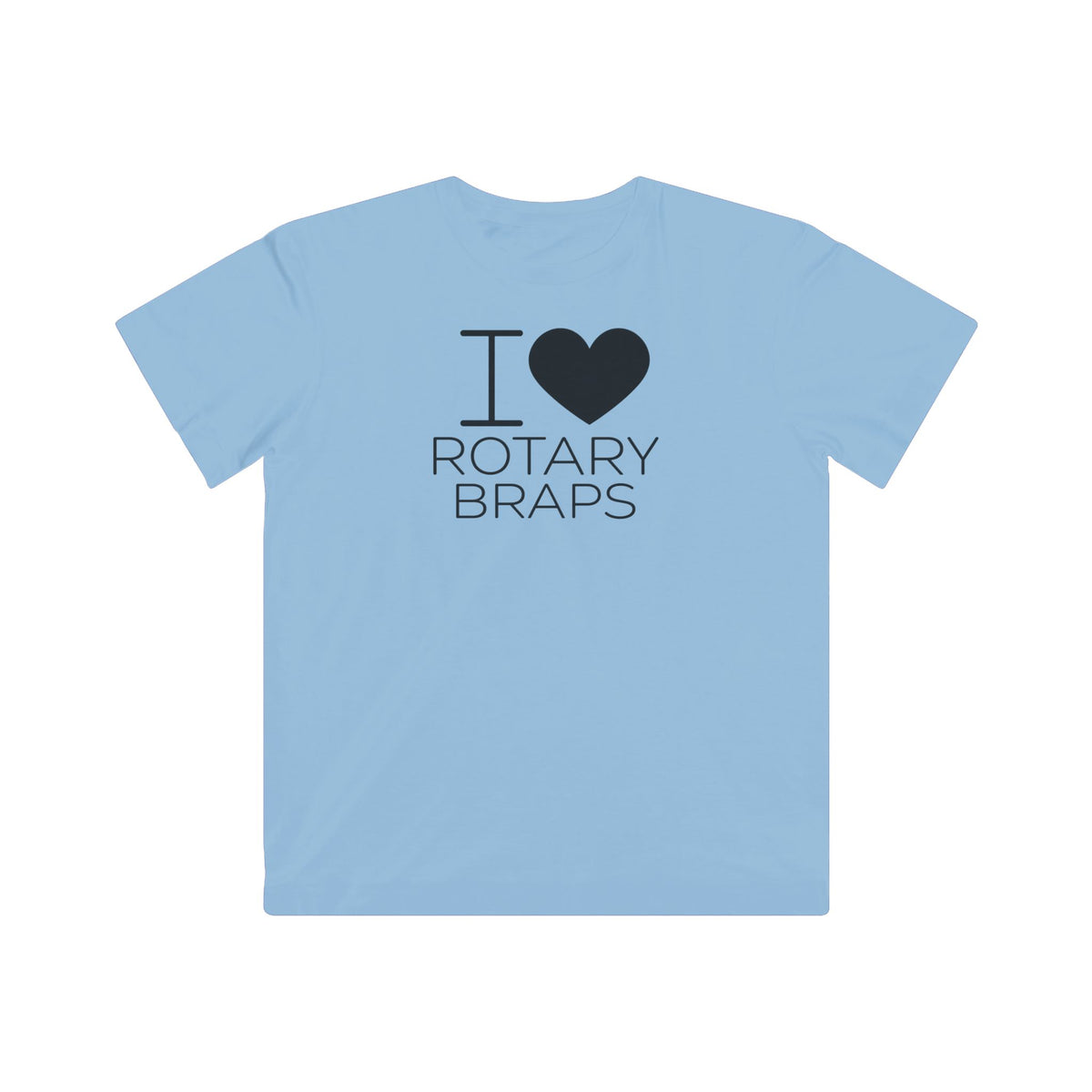 Kids light blue T-shirt, front heart-and-text graphic: ROTARY BRAPS
