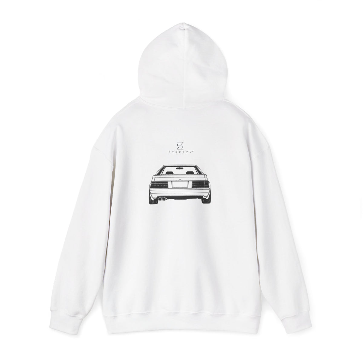 White back-printed JDM graphic pullover hoodie with drawstring hood