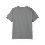 Grey crew-neck T-shirt, short sleeves, plain back view