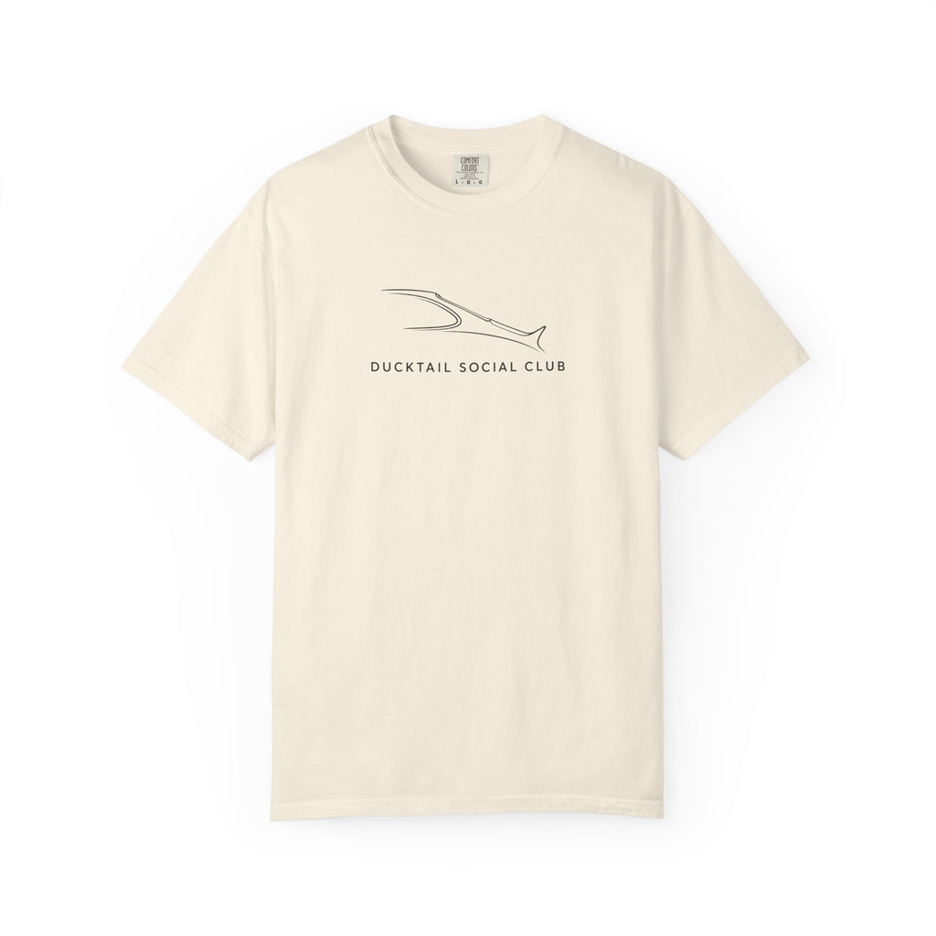 Ivory crew-neck T-shirt with fish logo and “Ducktail Social Club” text print