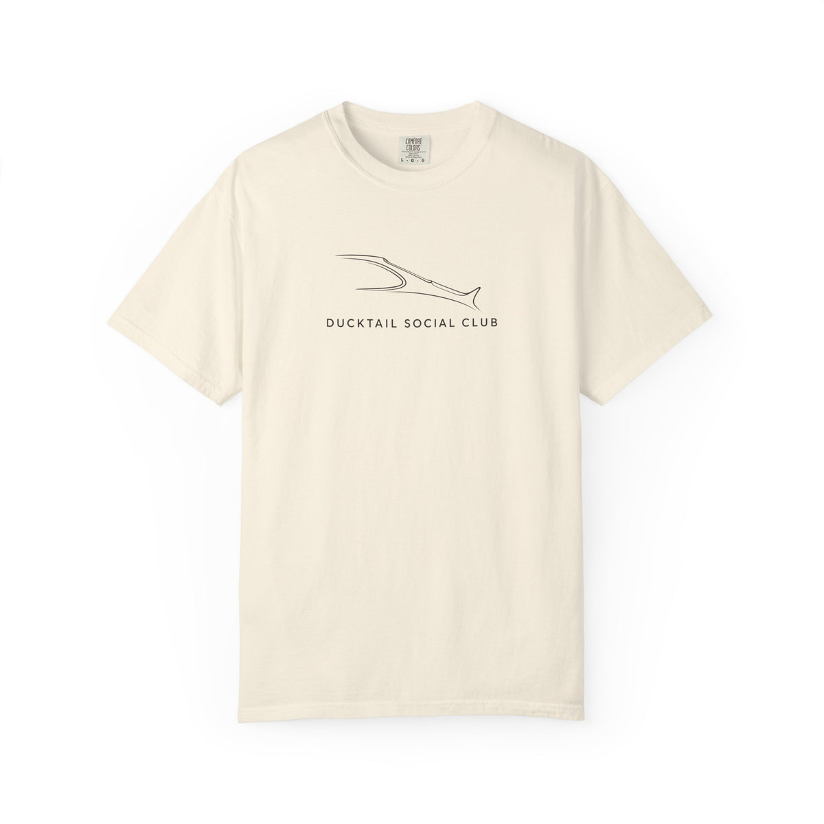 Ivory crew-neck T-shirt with fish logo and “Ducktail Social Club” text print