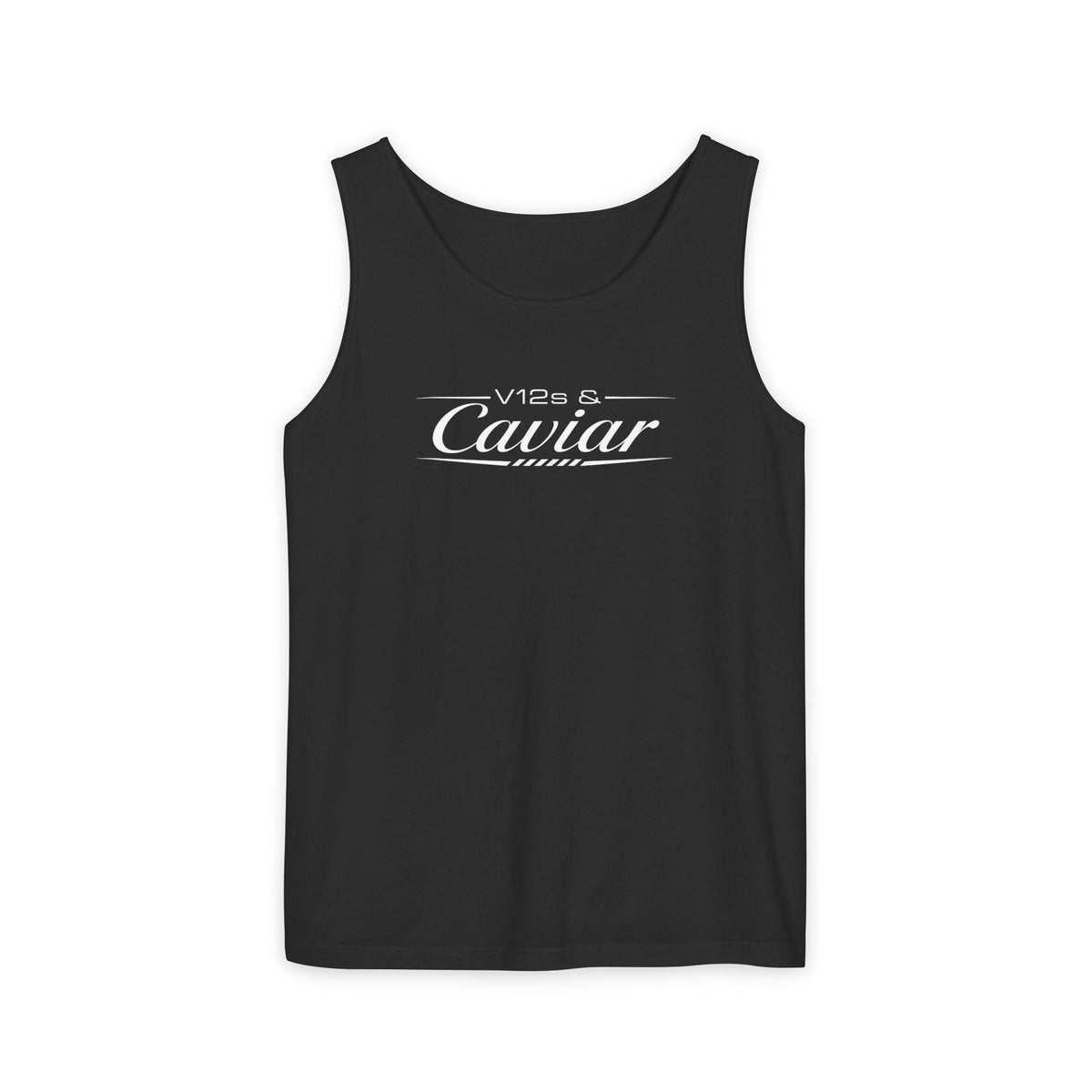 Black tank top with “V12s Caviar” front graphic