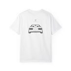 White JDM T-shirt back view with car graphic and small center logo