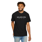 Black T-shirt with “GOLDEN ERA” text graphic and year range print on front