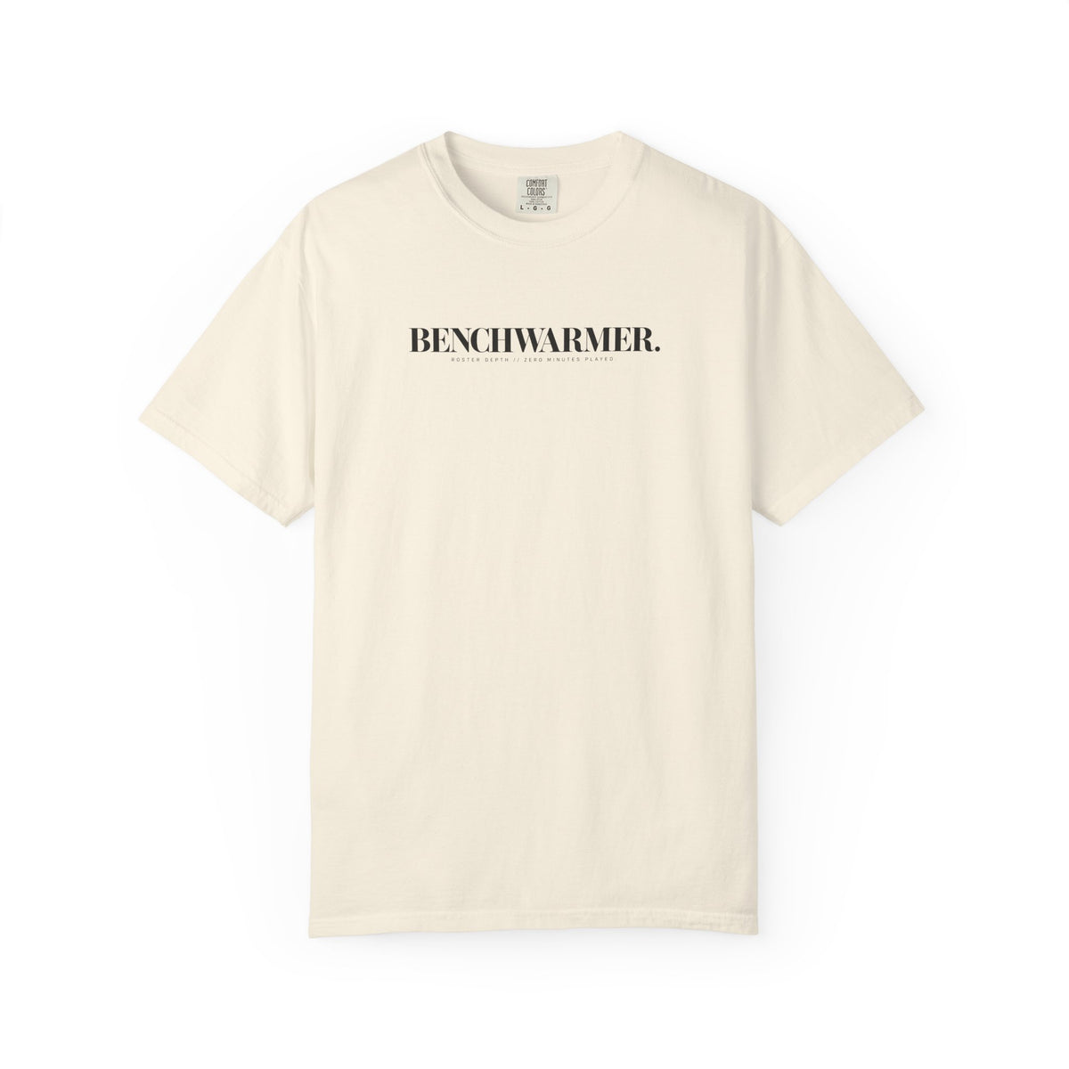 Ivory Benchwarmer T-shirt with 'BENCHWARMER' logo front print