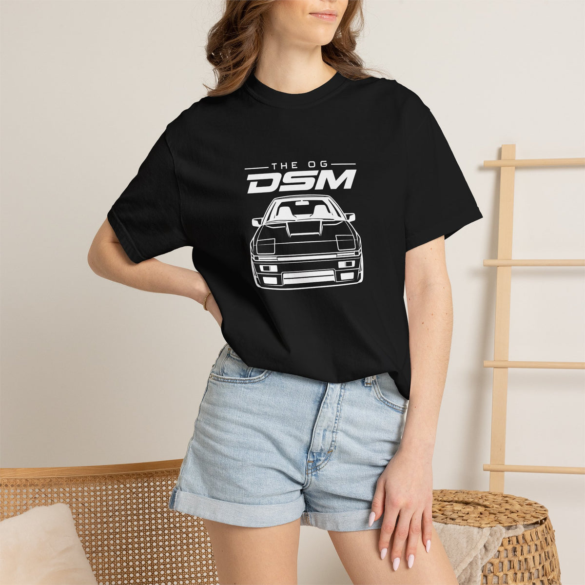 Black T-shirt with front “OG DSM” car graphic