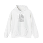 White map graphic pullover hoodie with hood, drawstring, and kangaroo pocket