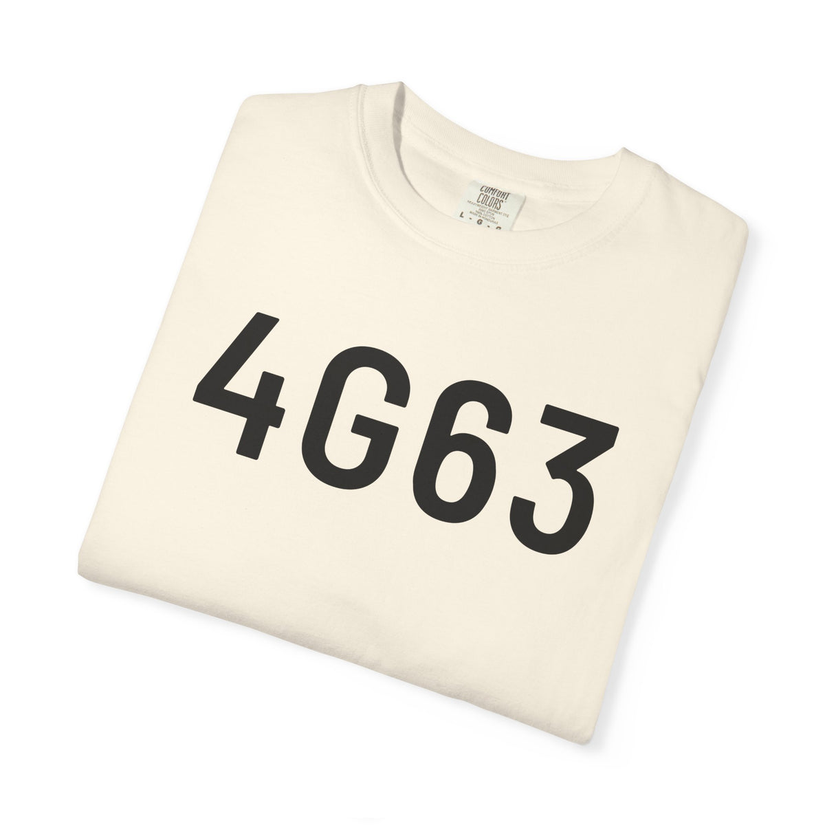Ivory crew-neck t-shirt with black 4G63 graphic on the chest