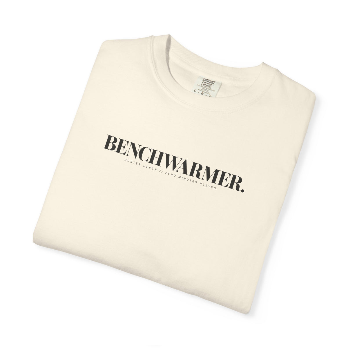 Ivory crew-neck T-shirt with BENCHWARMER logo on the front