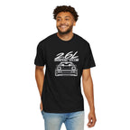 Black crew-neck T-shirt with 2.6L Social Club car logo on front