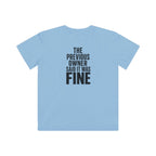 Kids graphic T-shirt, light blue with 'FINE' slogan text print