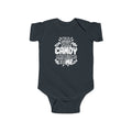 Black baby bodysuit with candy-themed text graphic on the front