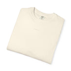 Cream T-shirt folded, crew neck, small chest logo text