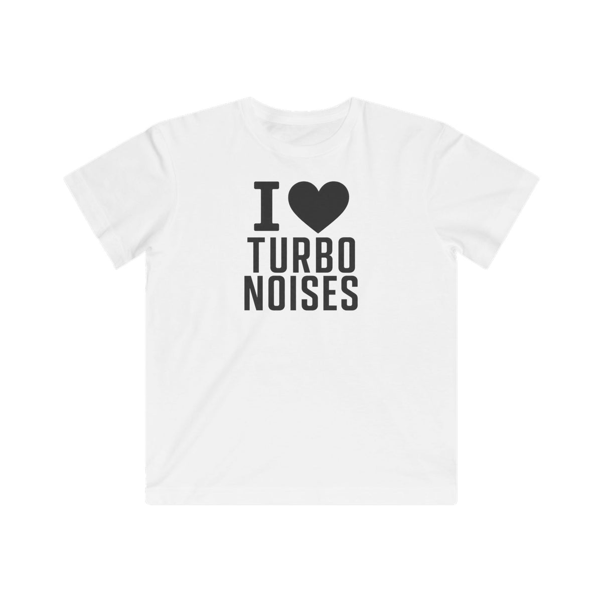 Kids white t-shirt with 'I ♥ TURBO NOISES' front graphic