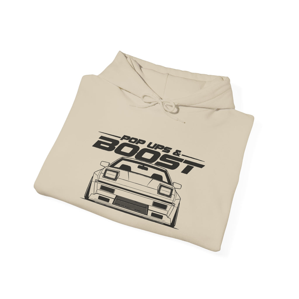 Sand JDM hoodie front view with large car graphic across chest