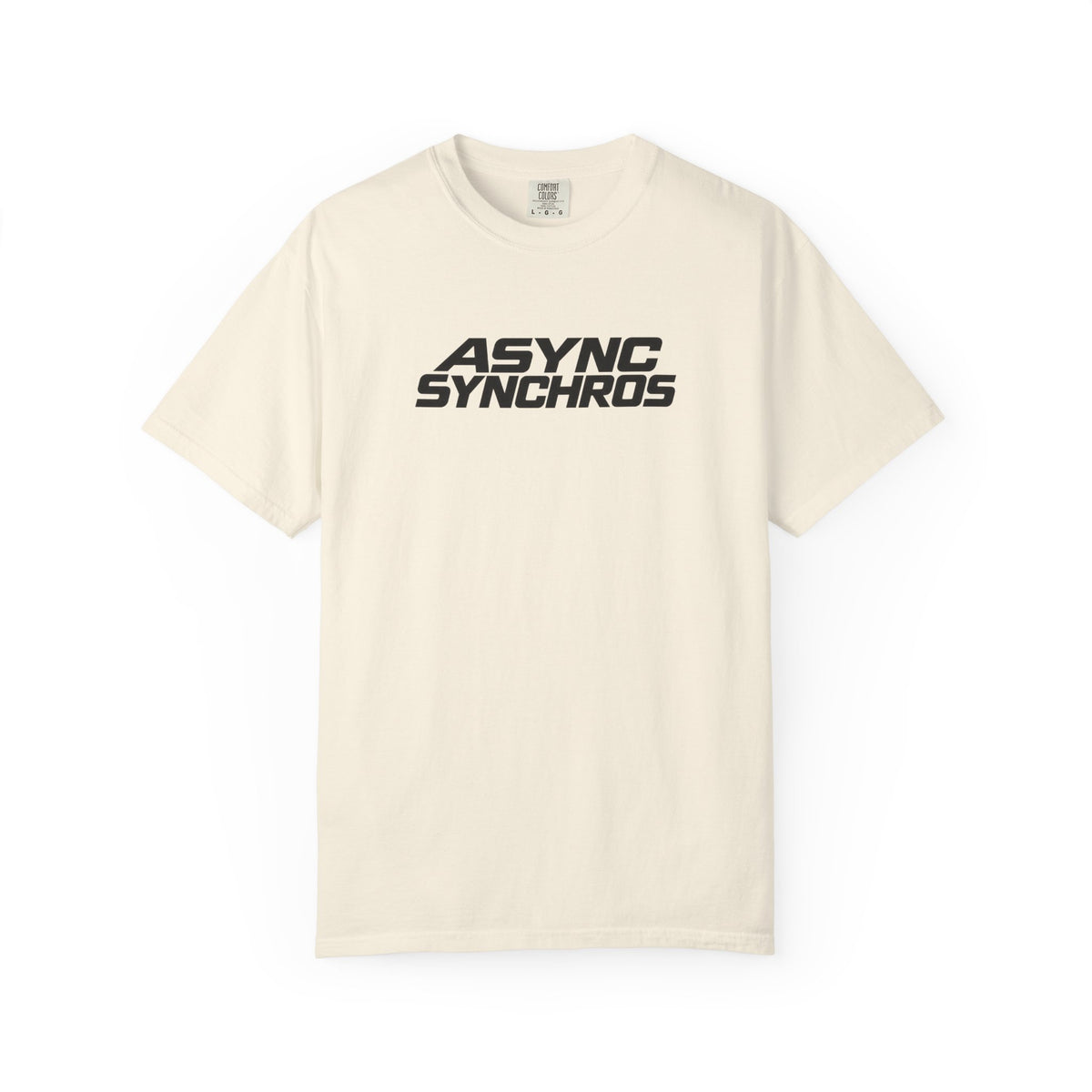 Ivory crew-neck T-shirt with ASYNC SYNCHROS graphic logo on the chest