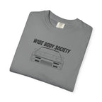 Grey JDM T-shirt with 'WIDE BODY SOCIETY' car graphic on front