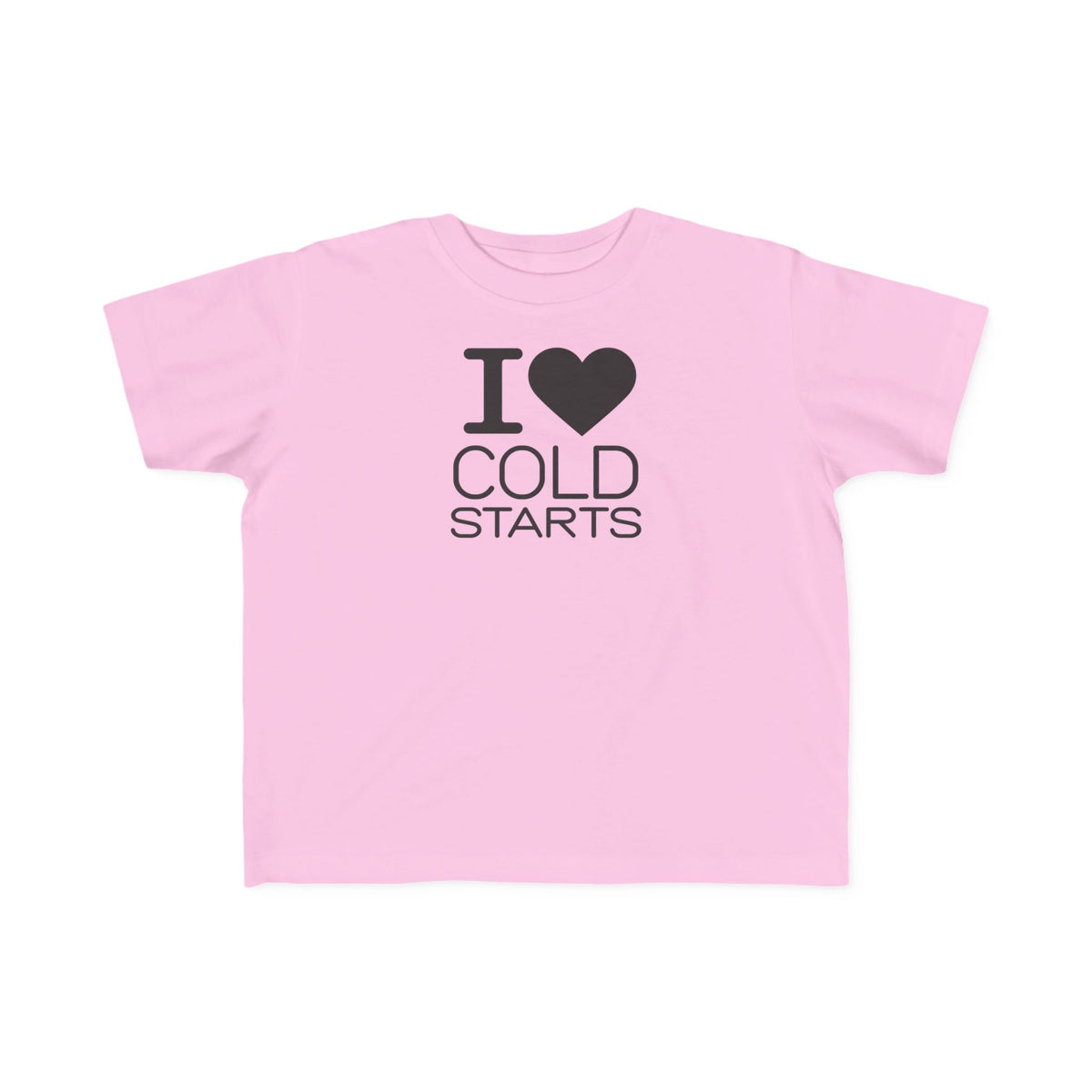 Toddler pink t-shirt with 'I heart COLD STARTS' front graphic