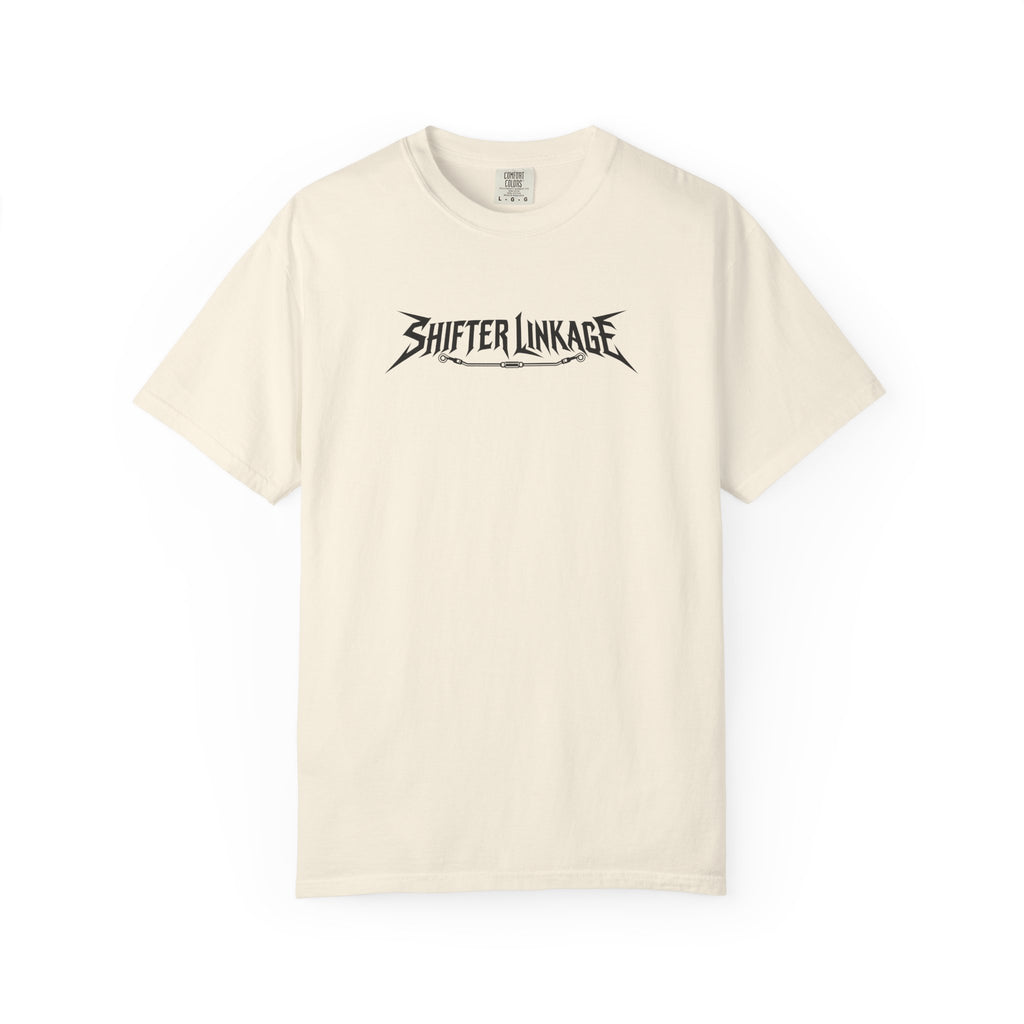 Ivory crewneck graphic tee with Shifter Linkage logo print at center front
