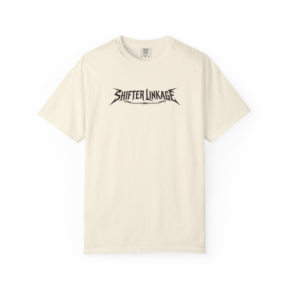 Ivory crewneck graphic tee with Shifter Linkage logo print at center front