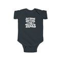 Black baby bodysuit with “Ain’t nobody got time for tricks” Halloween text graphic