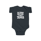 Black baby bodysuit with “Ain’t nobody got time for tricks” Halloween text graphic