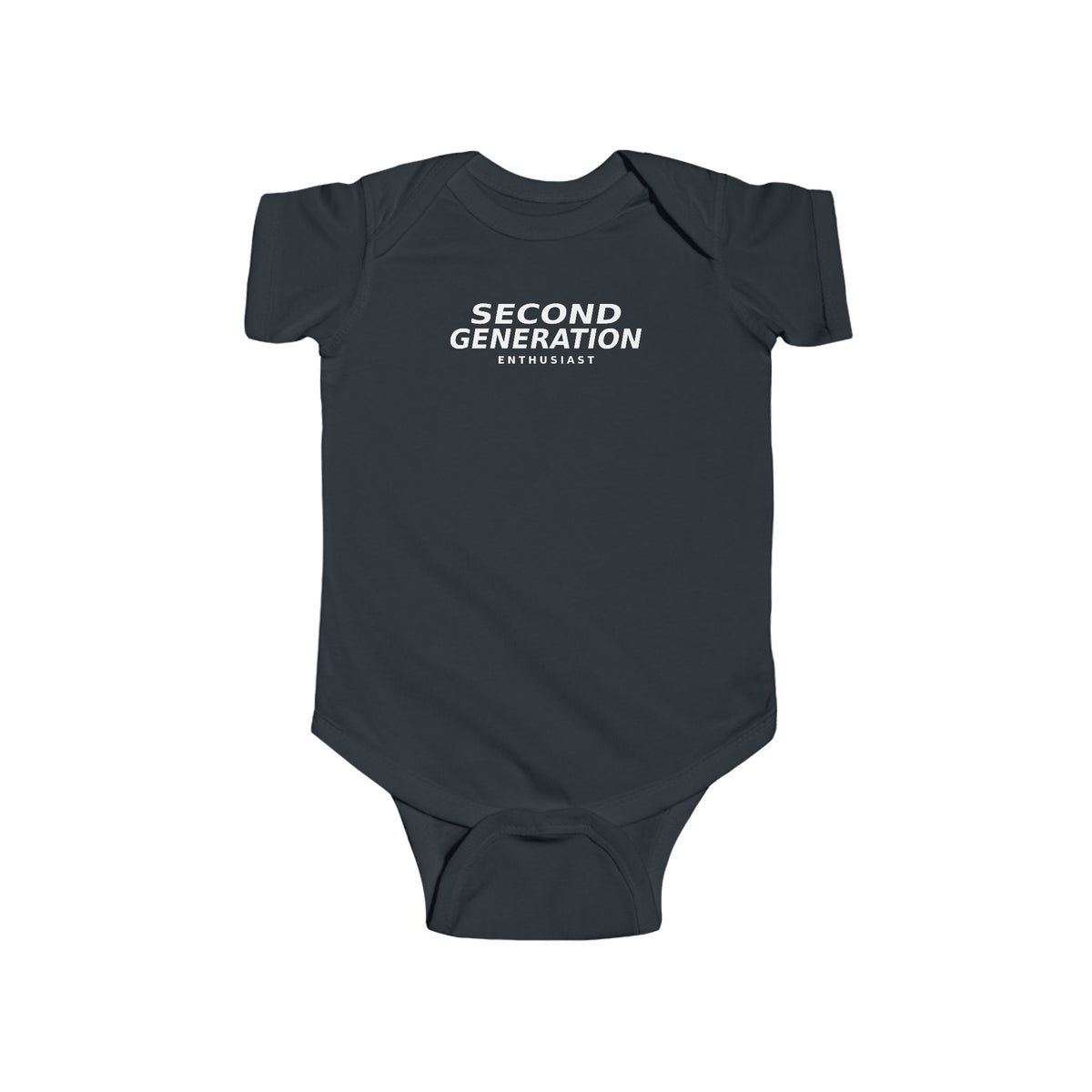 Black baby bodysuit with short sleeves and front logo print