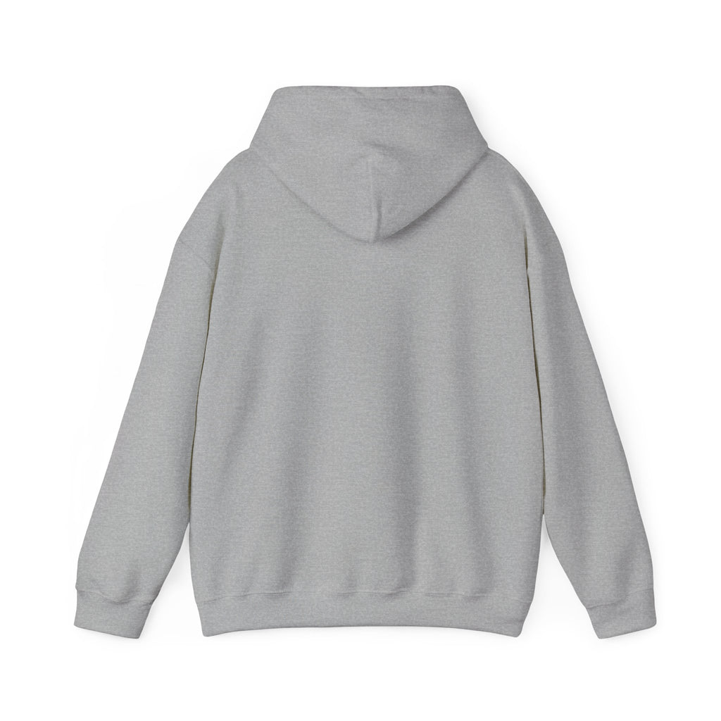 Sport grey pullover hoodie with hood and long sleeves, back view