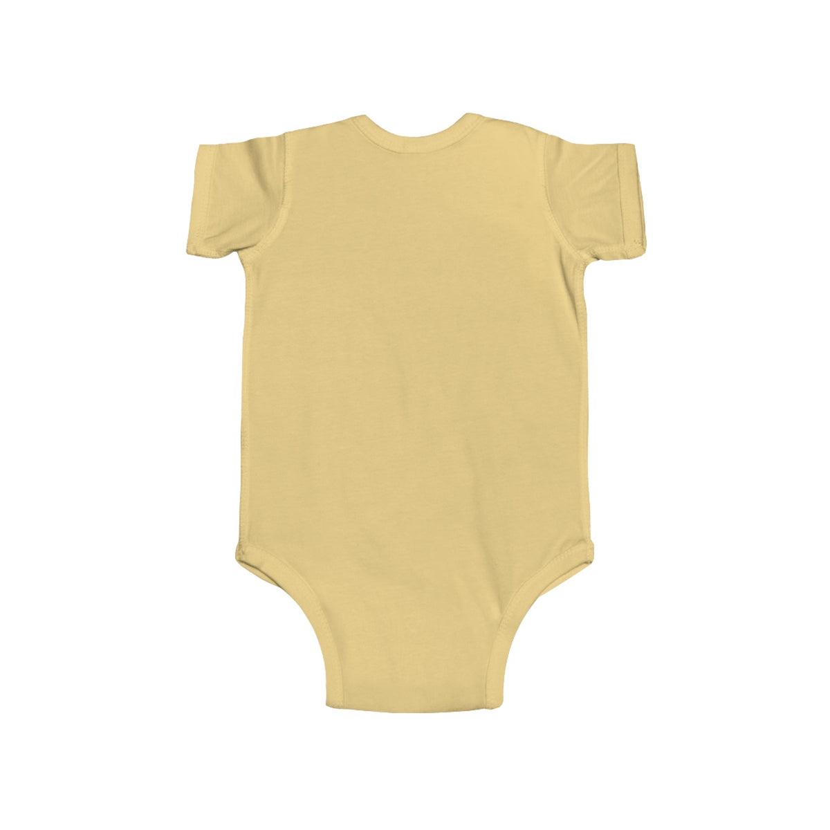 Butter short-sleeve baby bodysuit back view, plain front and bodysuit legs