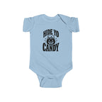 Light blue kids graphic baby bodysuit with 'Hide Yo Candy' pumpkin logo