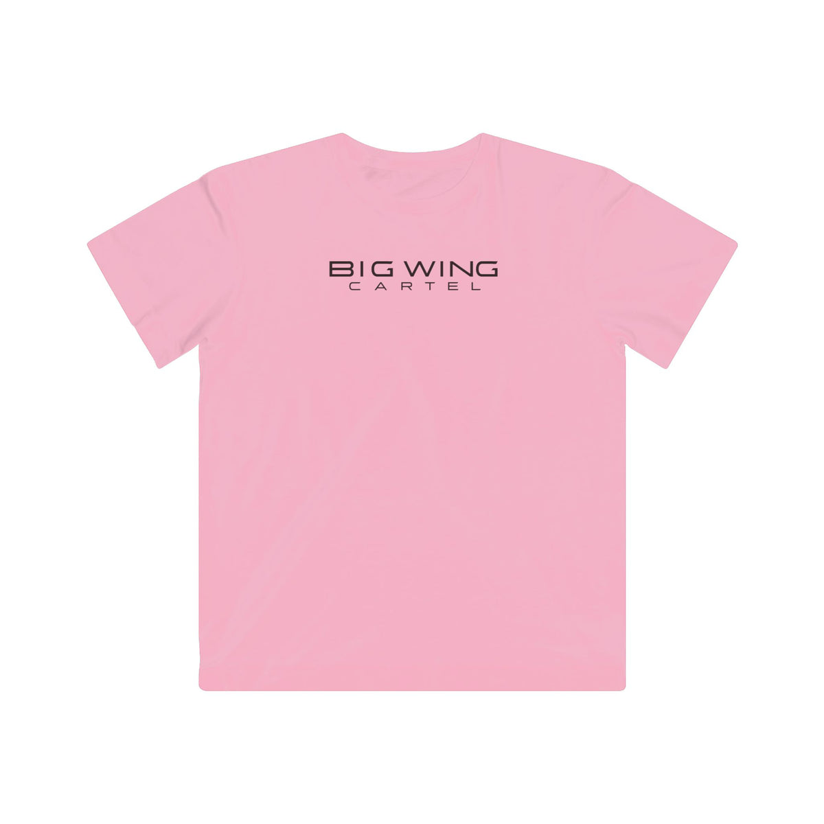 Kids pink T-shirt with Big Wing Cartel chest logo graphic