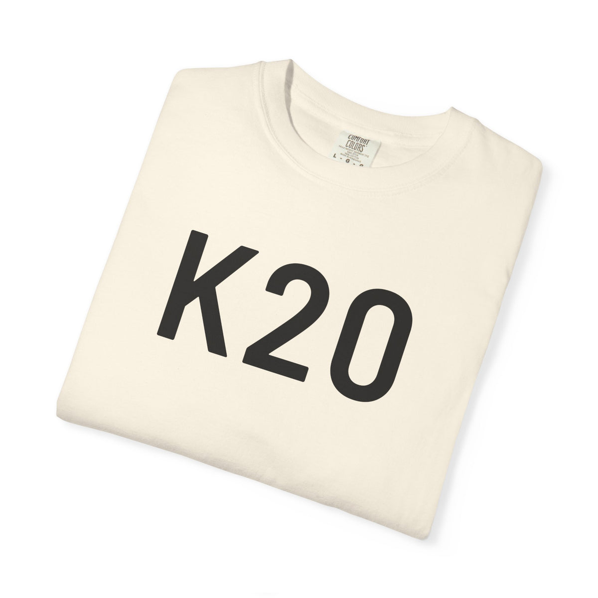Ivory crew-neck T-shirt with large dark K20 front print