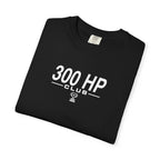 Black crew-neck T-shirt with 300 HP Club logo graphic
