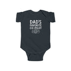 Dark baby bodysuit with 'Dad's Favorite Co-Pilot' graphic on front