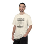 Ivory crew-neck graphic t-shirt with Vacuum Line Preservation Society text